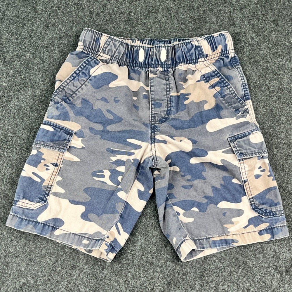 Lucky Brand Boys Blue Camo Cargo Shorts Size 8 Elastic Waist Camouflage